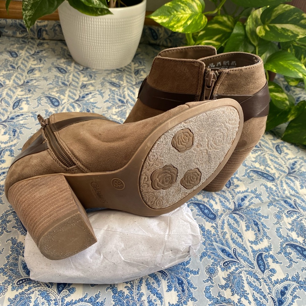 Carlos Ankle Boot Stacked Heel Strap Buckle Beige… - image 7